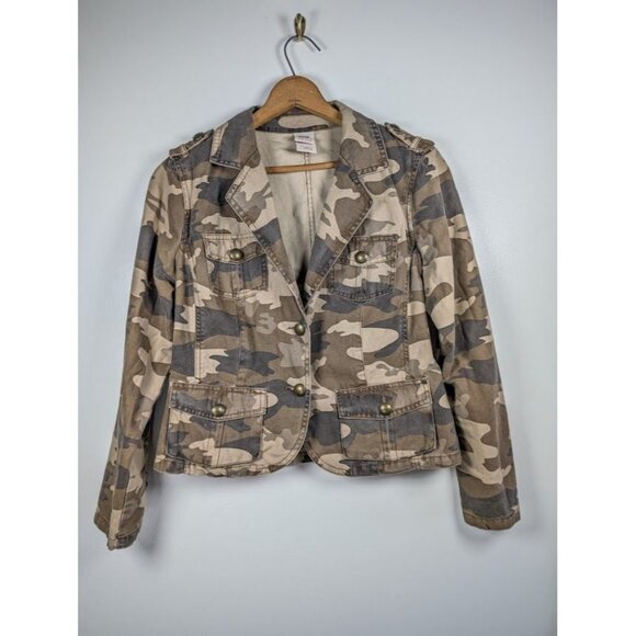 Vintage Y2K Faded Glory Jacket Size Large Blazer Denim Camo Grunge Military Army - Picture 1 of 8